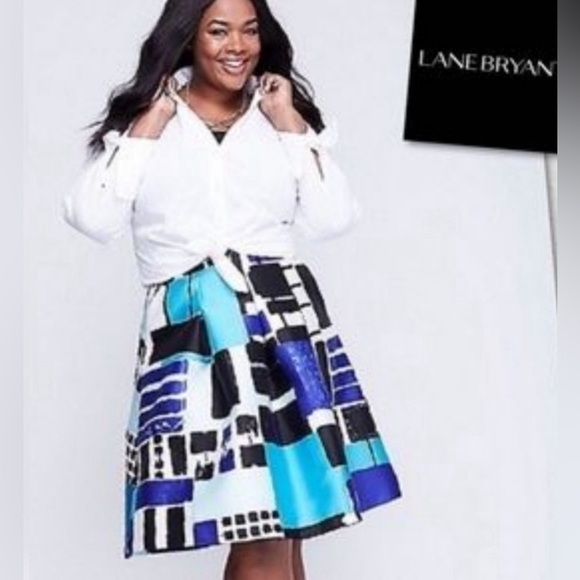 Plus Size-Lane Bryant Pleated A-Line Geometric Print Skirt w/Pockets-Size 28 - Picture 2 of 8